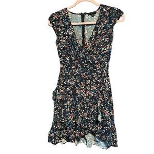 J‎ Crew dress floral v neck faux wrap dress hidden back zipper 00